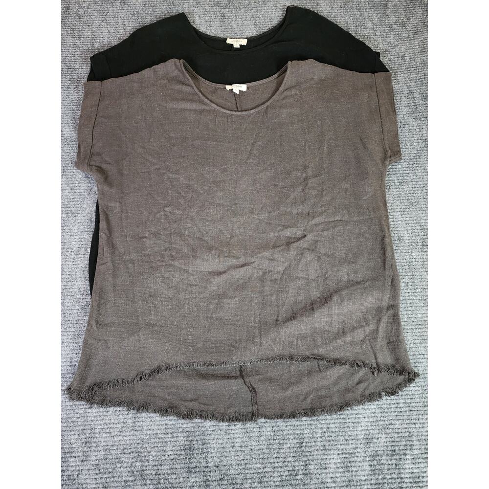 UMGEE Womens Medium Lot of 2 Linen Blend High-Low Fringe Casual Tops